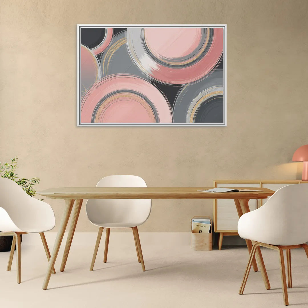 Luxurious Elegance Pink and Grey Abstract - Living Room White Frame Canvas