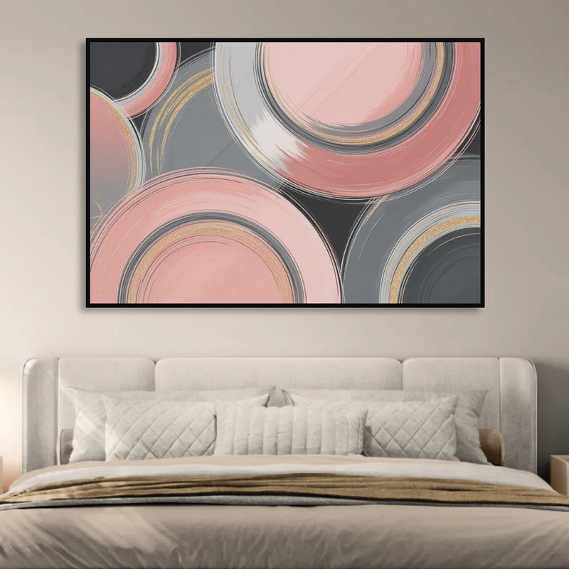 Luxurious Elegance Pink and Grey Abstract Living Room - Black Canvas Wall Art