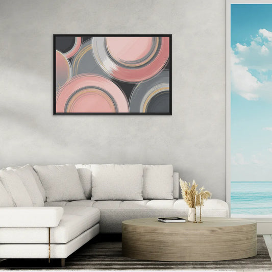 Luxurious Elegance Pink and Grey Abstract - Living Room Black Frame Canvas
