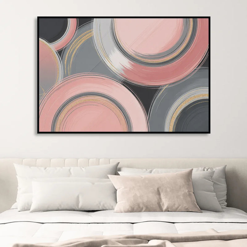 Luxurious Elegance Pink and Grey Abstract Sitting Room - Black Canvas Wall Art