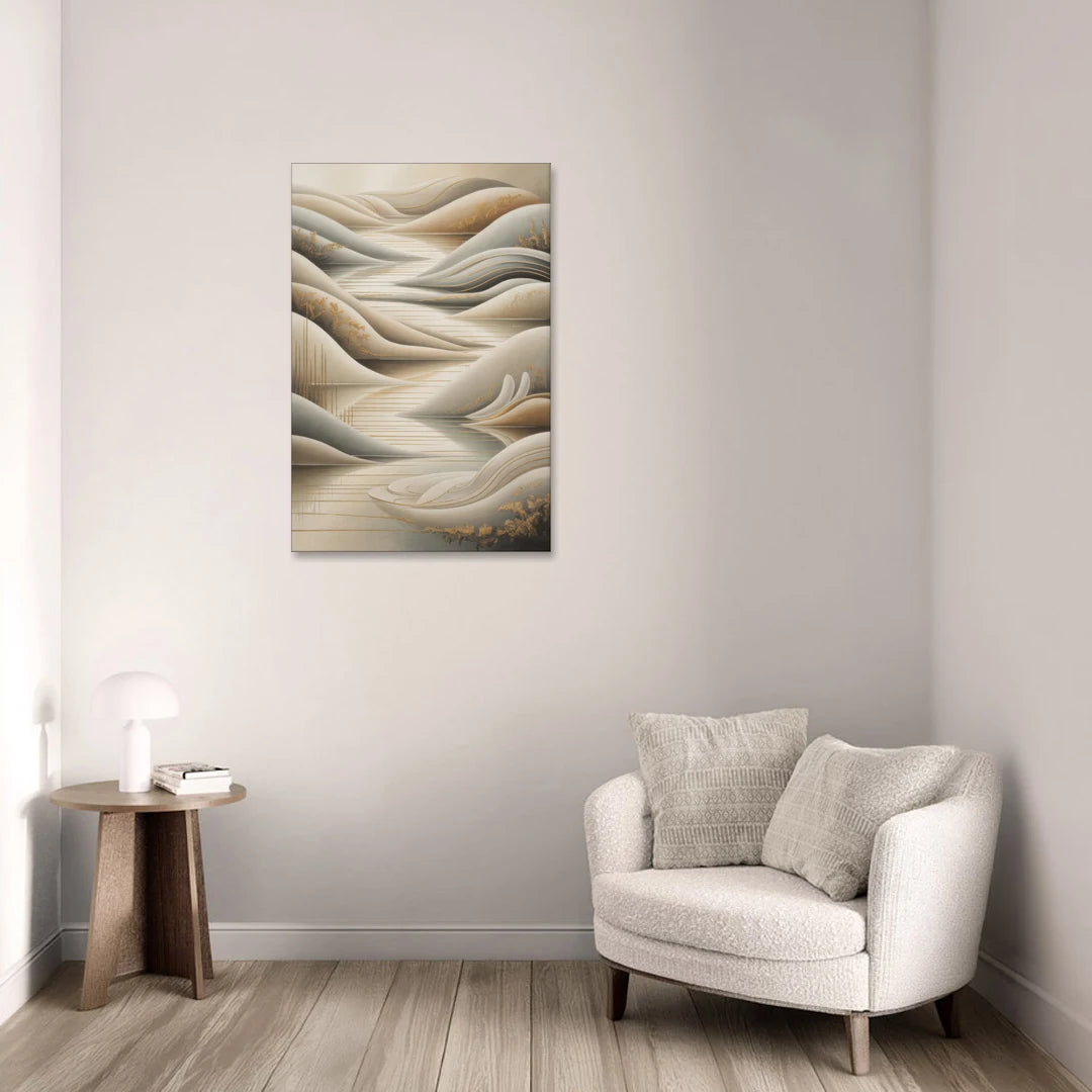 Luxurious Flowing Forms Beige Abstract - Canvas Wall Art - Sofa - 24x36