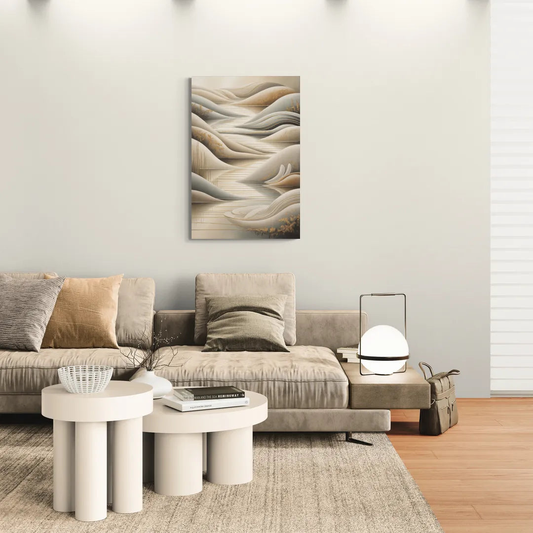 Luxurious Flowing Forms Beige Abstract - Canvas Wall Art Living Room