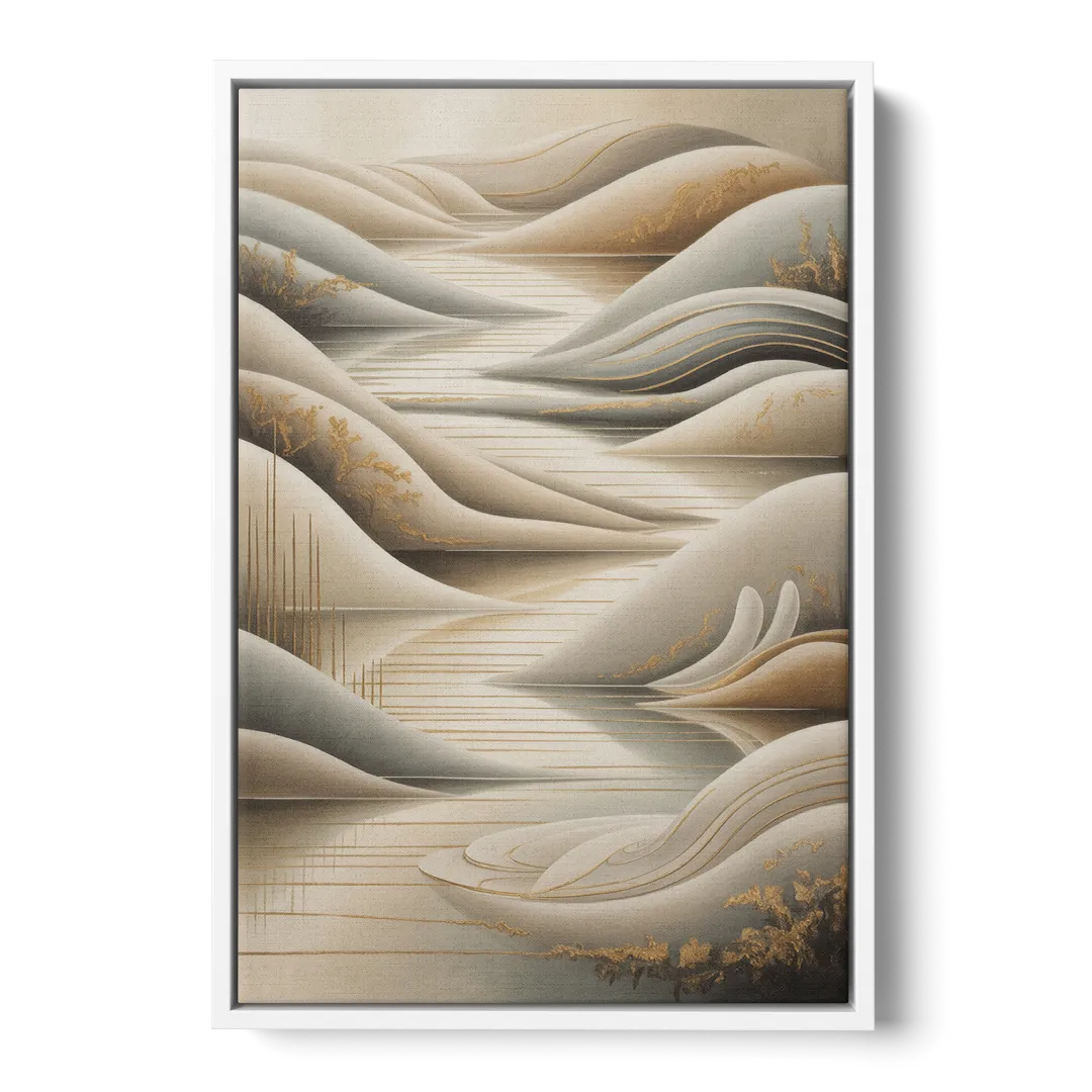 Luxurious Flowing Forms Beige Abstract - White Frame Canvas