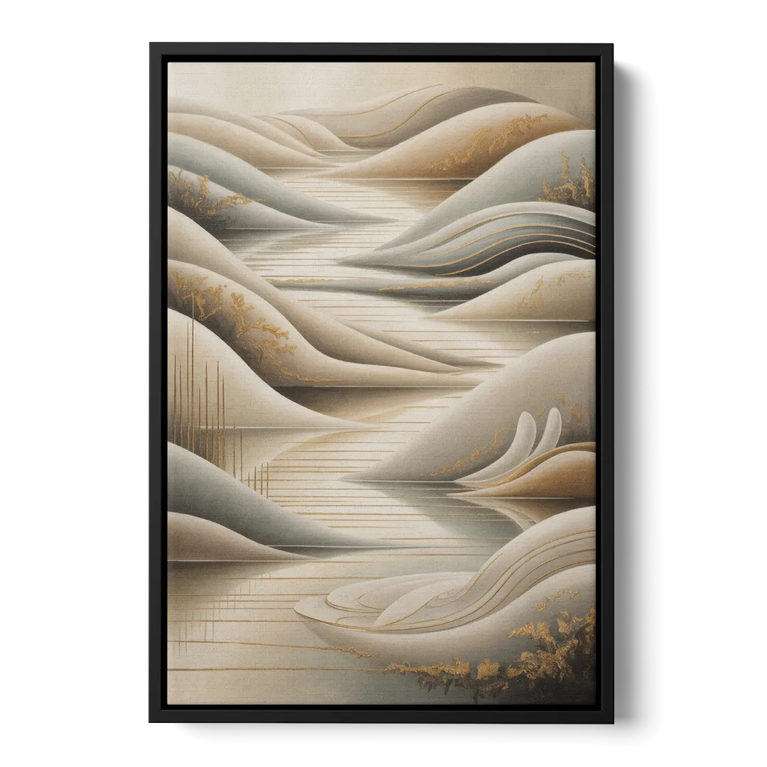 Luxurious Flowing Forms Beige Abstract - Black Frame Canvas