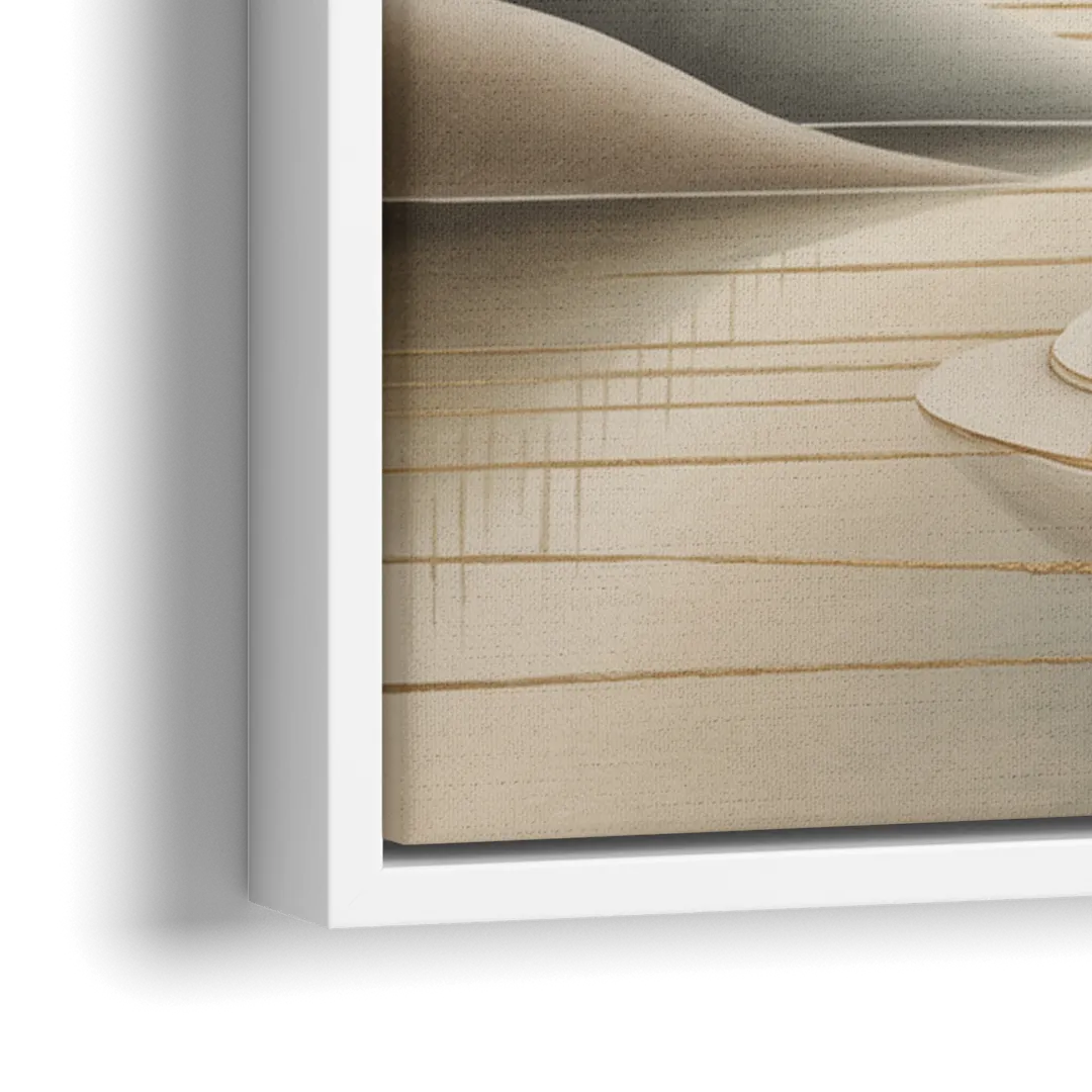 Luxurious Flowing Forms Beige Abstract - Close-Up White Frame Canvas