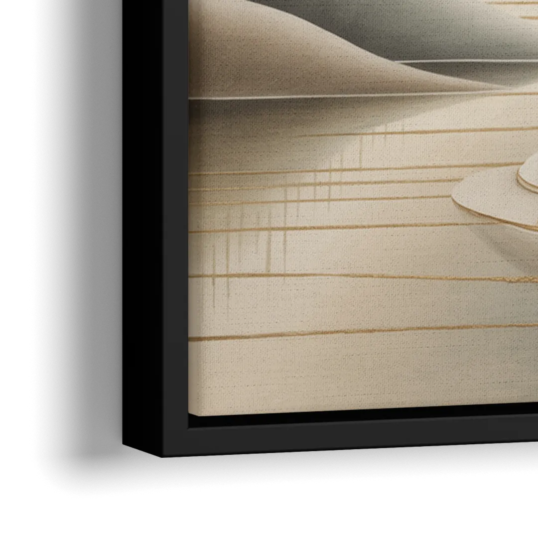Luxurious Flowing Forms Beige Abstract - Close-Up Black Frame Canvas