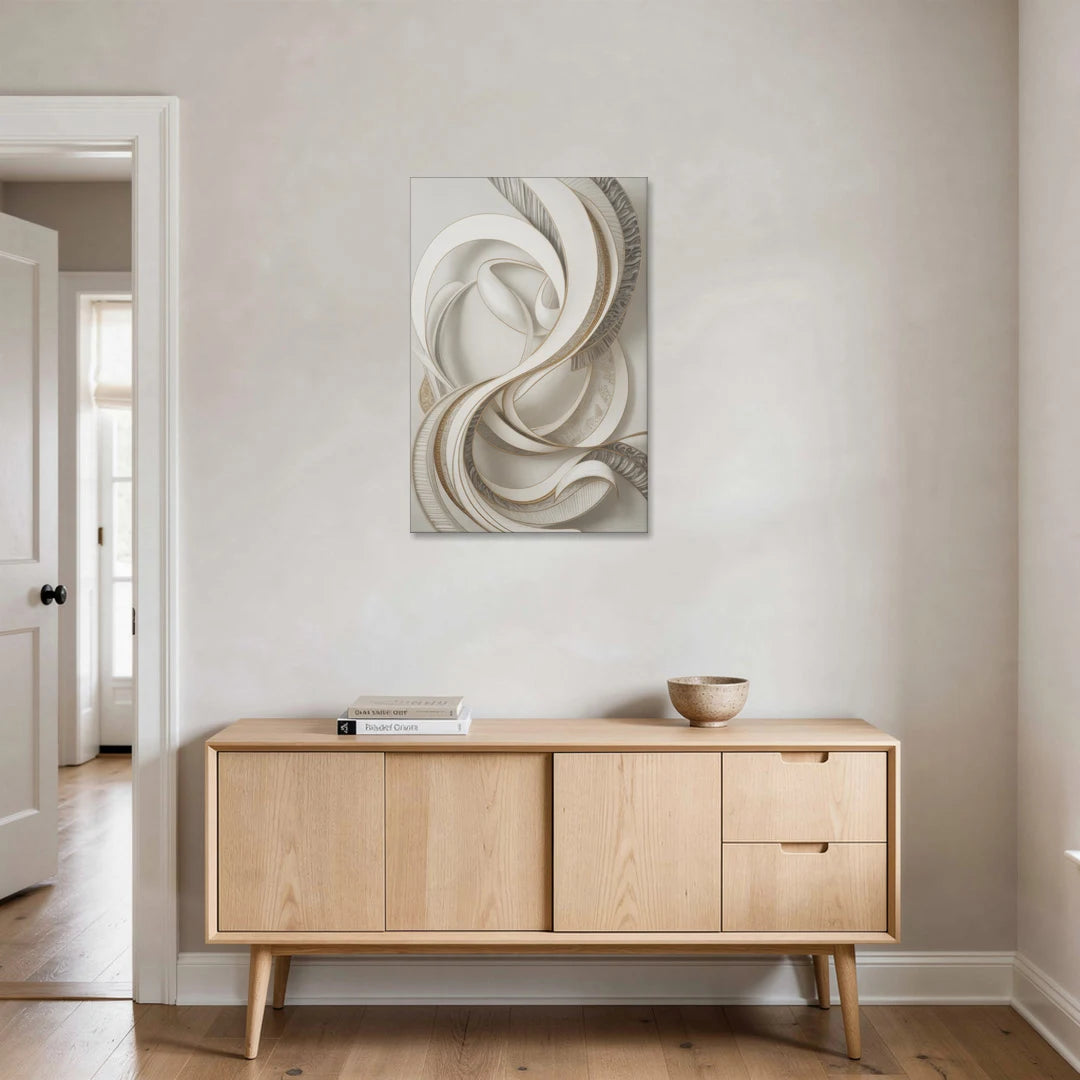 Luxurious Flowing Movement White Abstract - Canvas Wall Art - Coffee Table - 24x36
