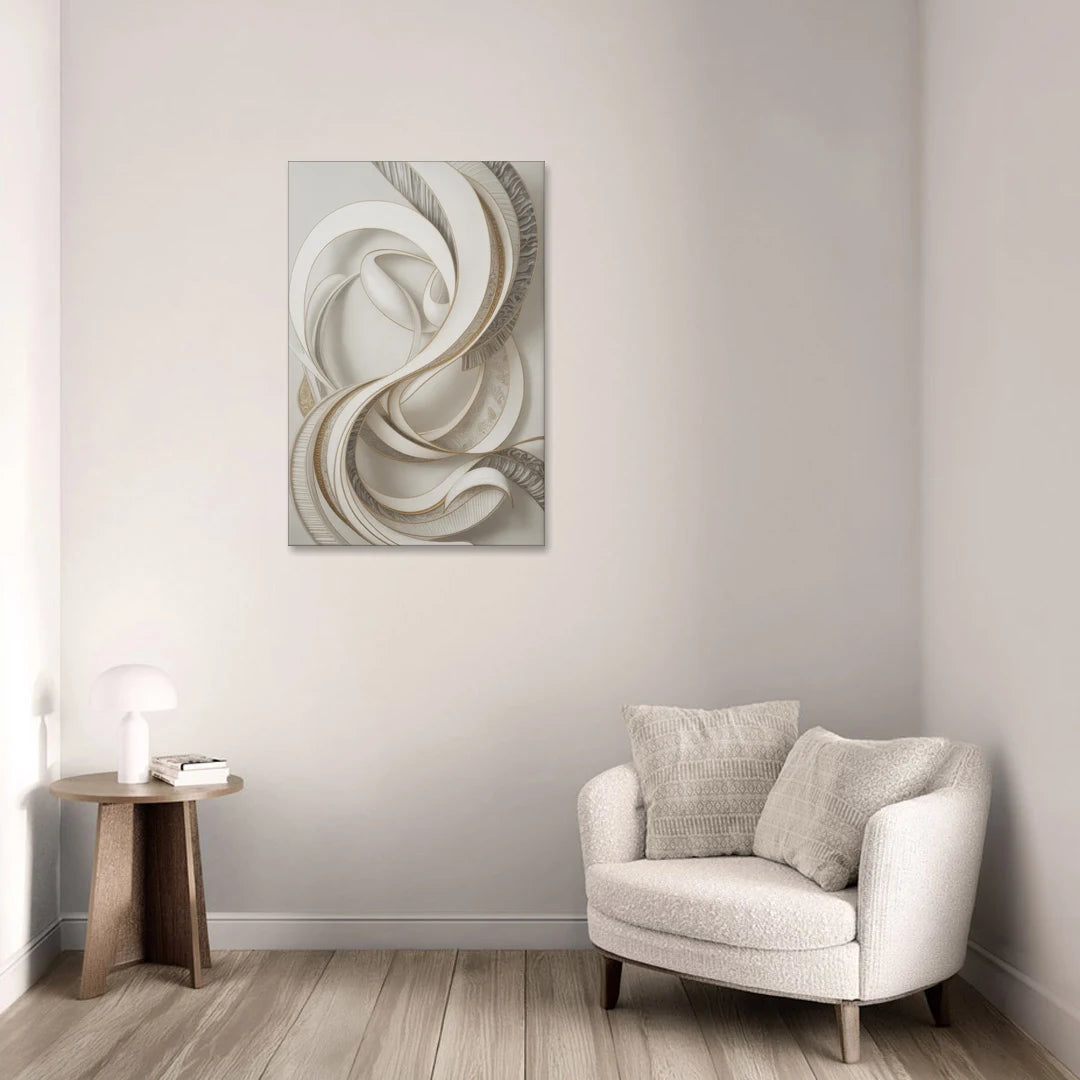 Luxurious Flowing Movement White Abstract - Canvas Wall Art - Sofa - 24x36