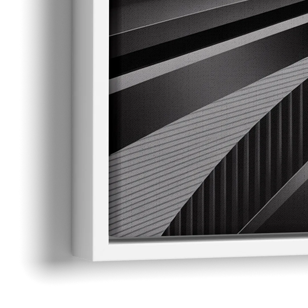 Luxurious Fluidity Black and Grey Abstract - Close-Up White Frame Canvas