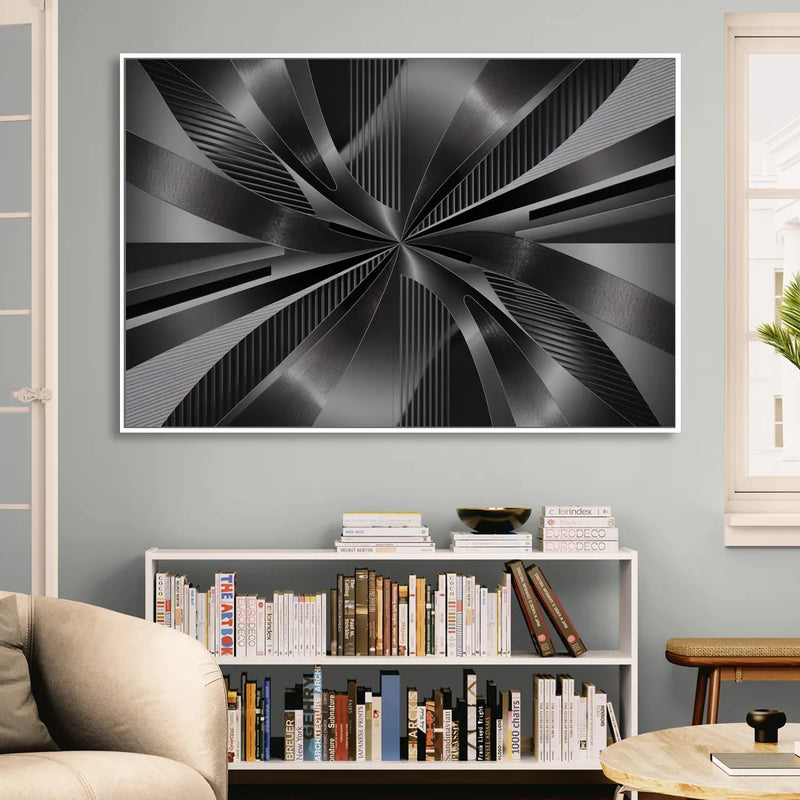 Luxurious Fluidity Black and Grey Abstract Living Room - White Canvas Wall Art