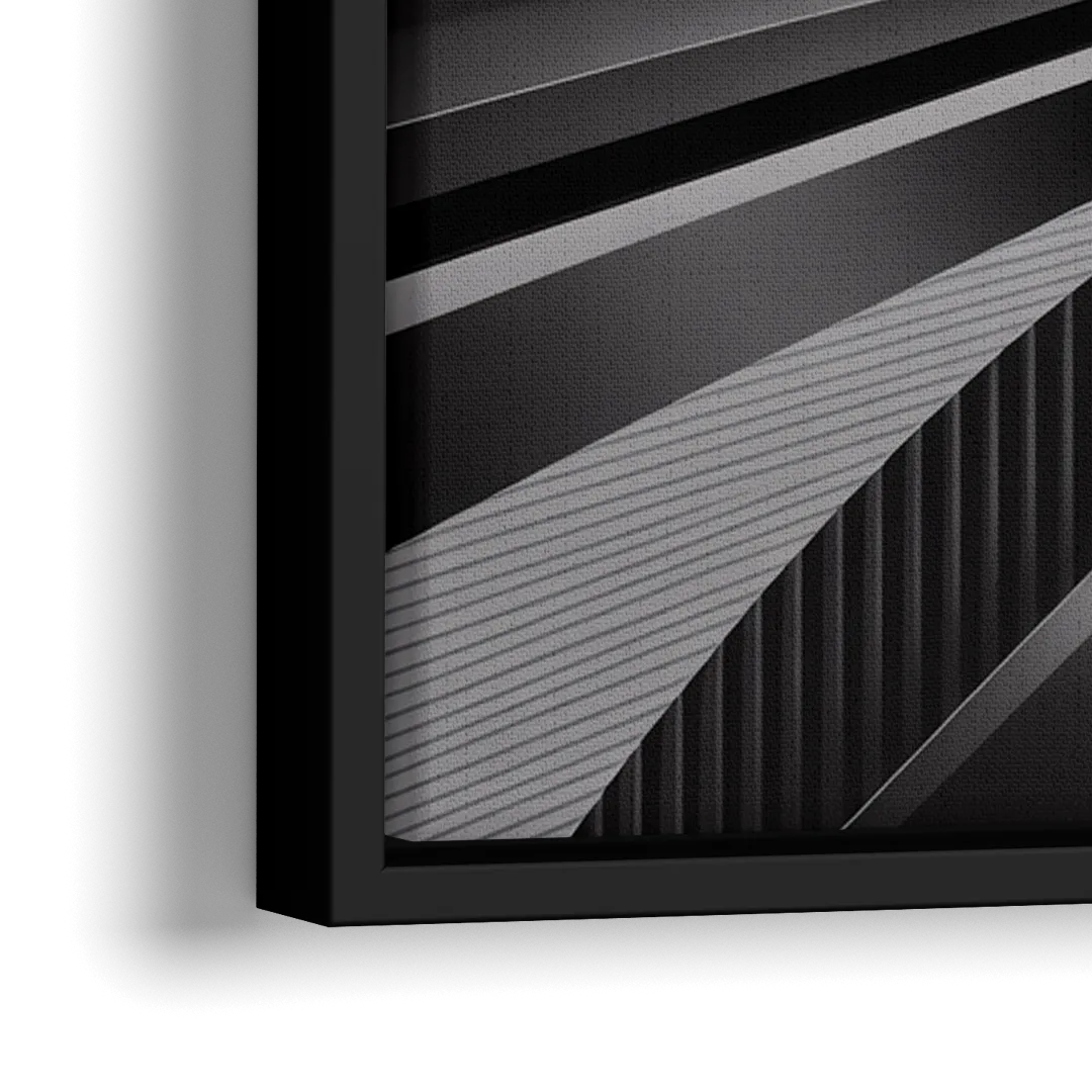 Luxurious Fluidity Black and Grey Abstract - Close-Up Black Frame Canvas