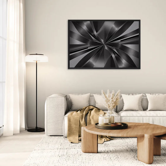 Luxurious Fluidity Black and Grey Abstract - Living Room Black Frame Canvas