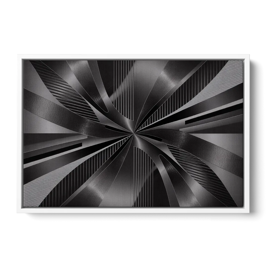 Luxurious Fluidity Black and Grey Abstract - White Frame Canvas
