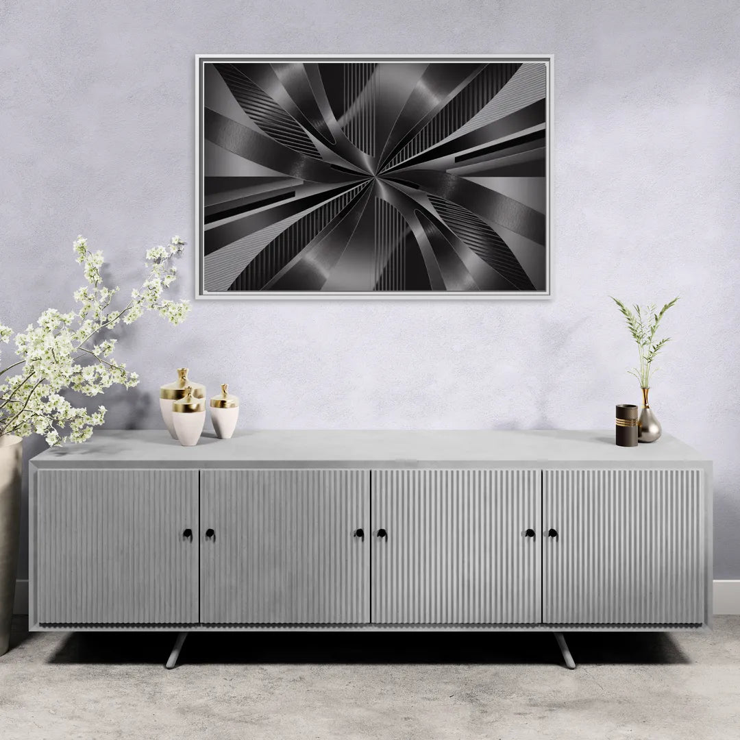 Luxurious Fluidity Black and Grey Abstract - Living Room White Frame Canvas