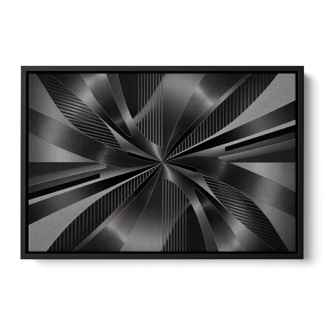 Luxurious Fluidity Black and Grey Abstract - Black Frame Canvas