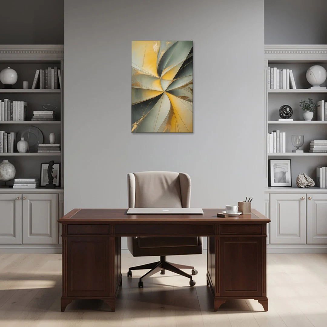 Luxurious Forms Yellow and Grey Abstract - Canvas Wall Art - Office - 24x36
