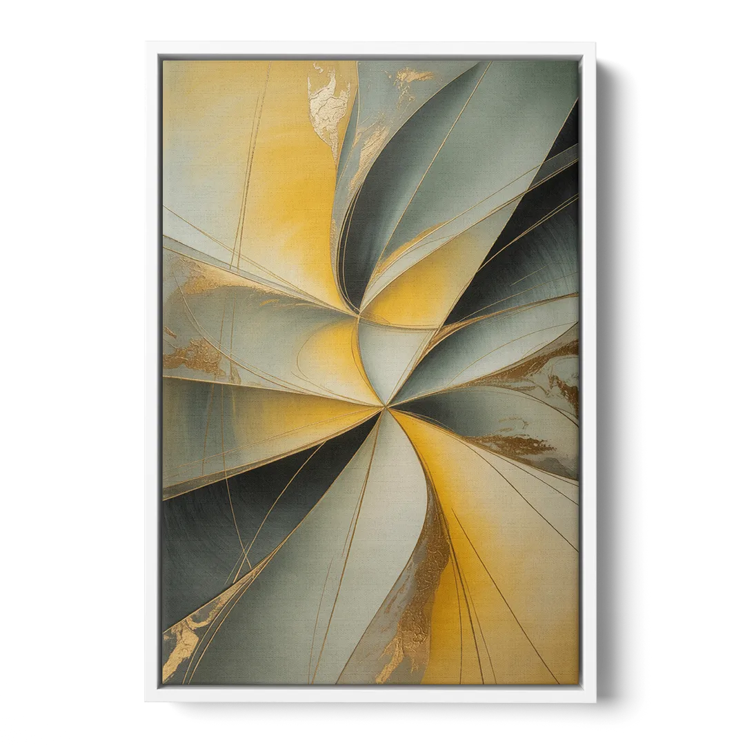 Luxurious Forms Yellow and Grey Abstract - White Frame Canvas