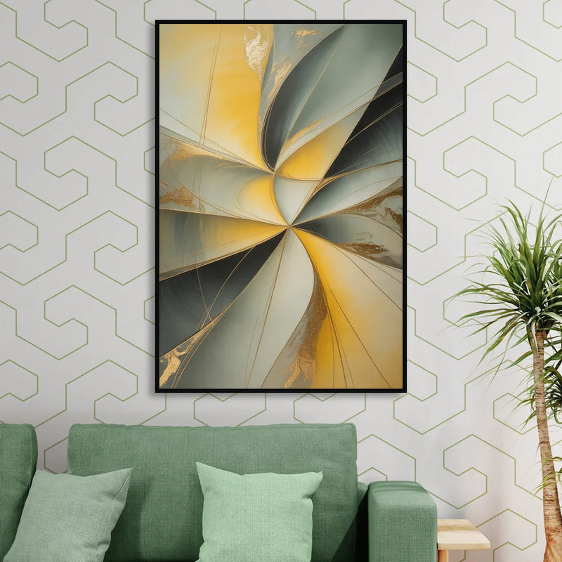 Luxurious Forms Yellow and Grey Abstract Sitting Room - Black Canvas Wall Art