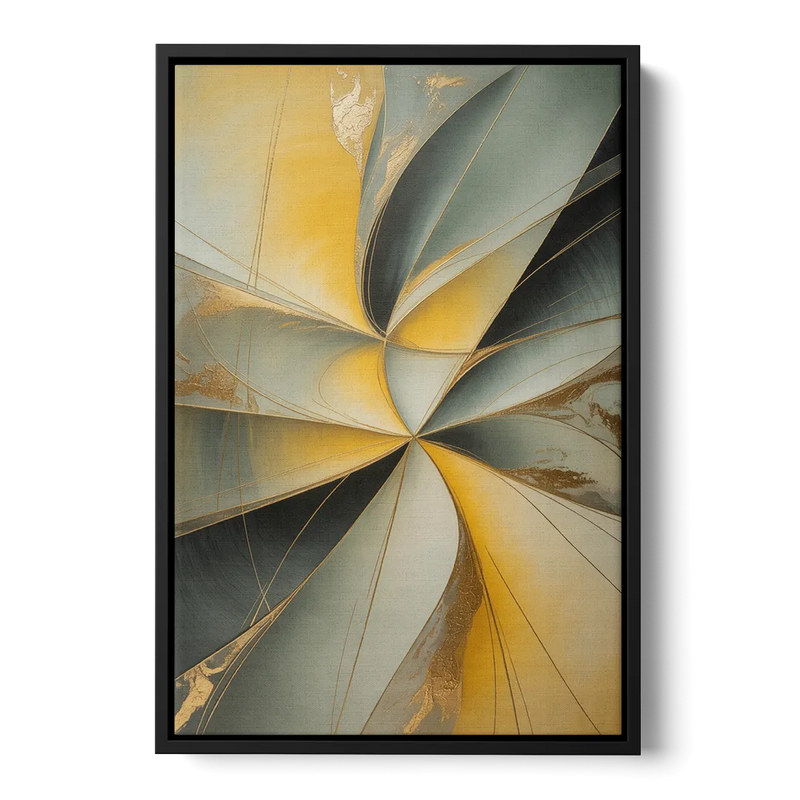 Luxurious Forms Yellow and Grey Abstract Front - Black Canvas Wall Art