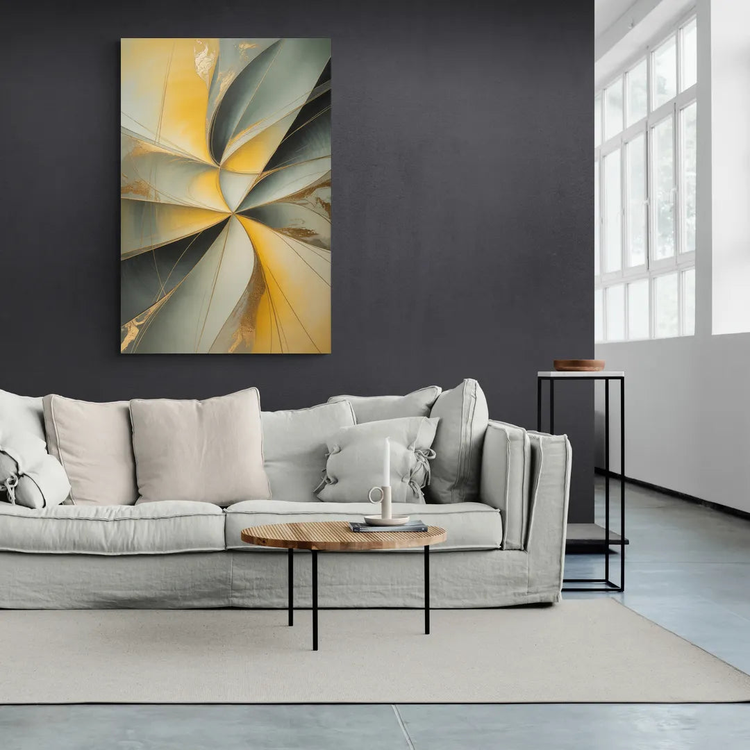 Luxurious Forms Yellow and Grey Abstract - Canvas Wall Art Living Room