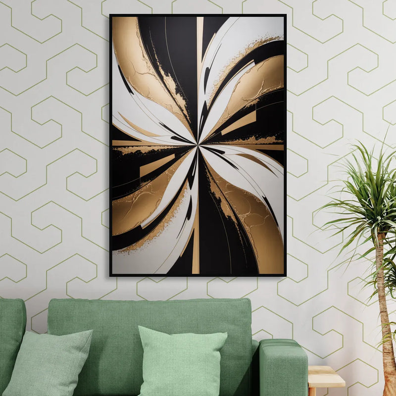 Luxurious Geometric Elegance Living Room - Black Canvas Wall Art