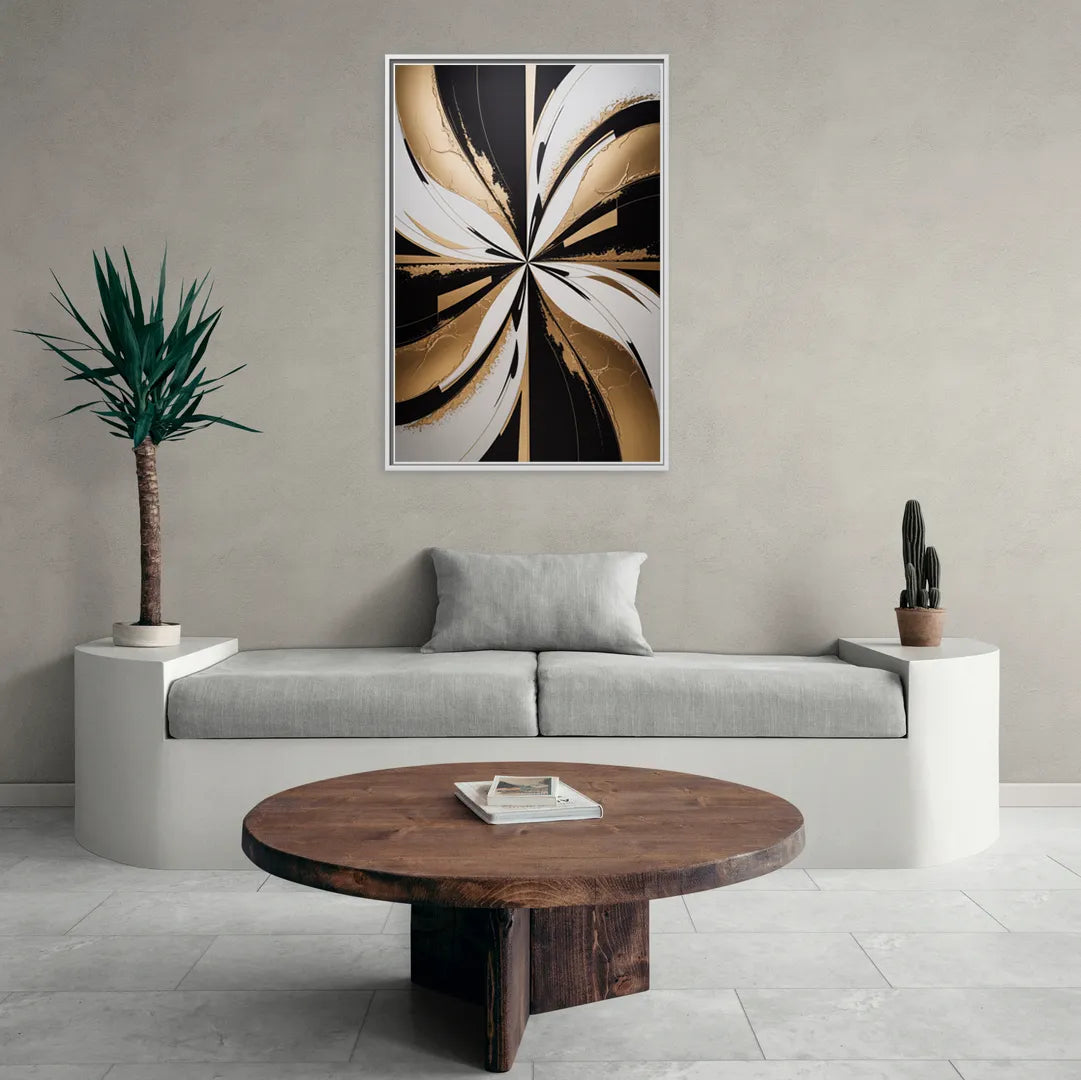 Luxurious Geometric Elegance - Living Room White Frame Canvas