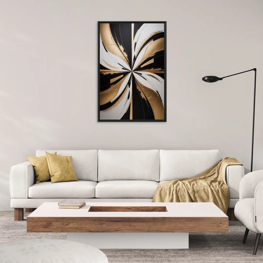 Luxurious Geometric Elegance - Living Room Black Frame Canvas