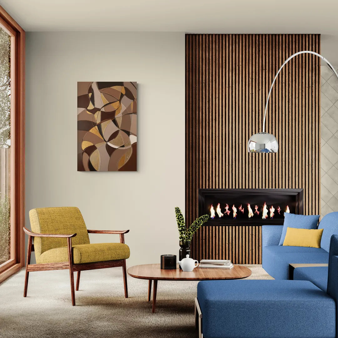 Luxurious Geometric Harmony Brown Abstract - Canvas Wall Art Living Room