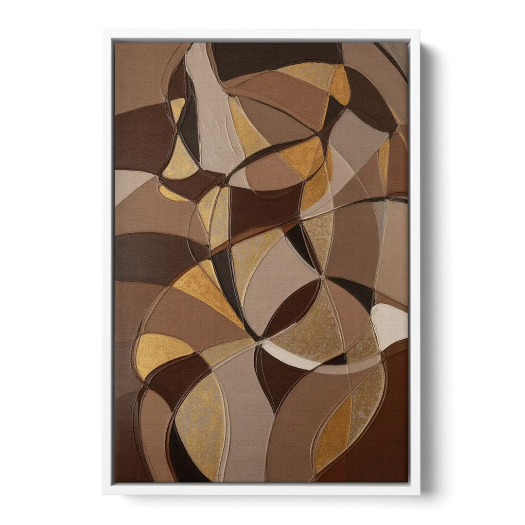 Luxurious Geometric Harmony Brown Abstract - White Frame Canvas