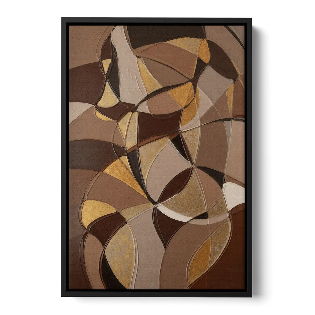 Luxurious Geometric Harmony Brown Abstract - Black Frame Canvas