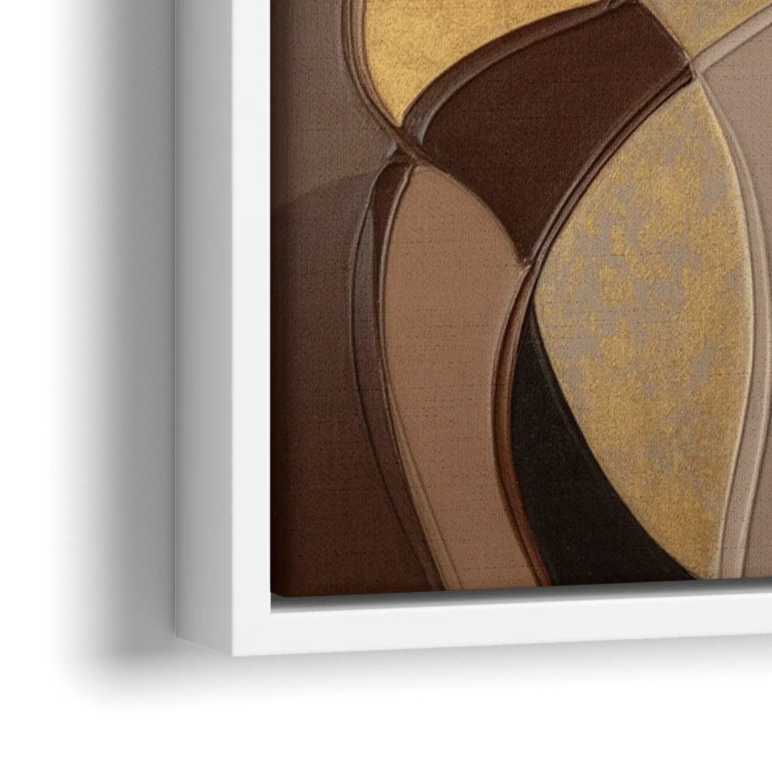 Luxurious Geometric Harmony Brown Abstract - Close-Up White Frame Canvas