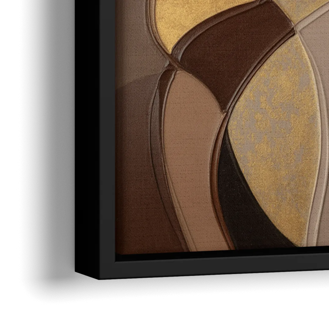 Luxurious Geometric Harmony Brown Abstract - Close-Up Black Frame Canvas