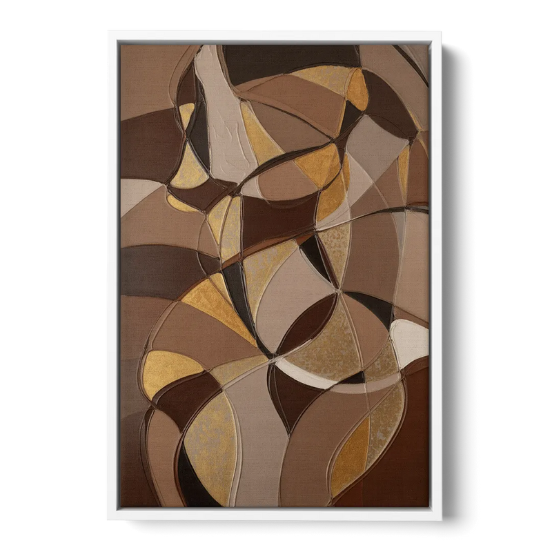Luxurious Geometric Harmony Brown Abstract Front - White Canvas Wall Art