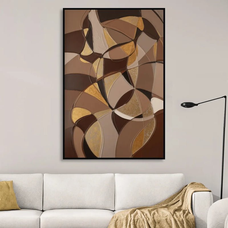 Luxurious Geometric Harmony Brown Abstract Sitting Room - Black Canvas Wall Art