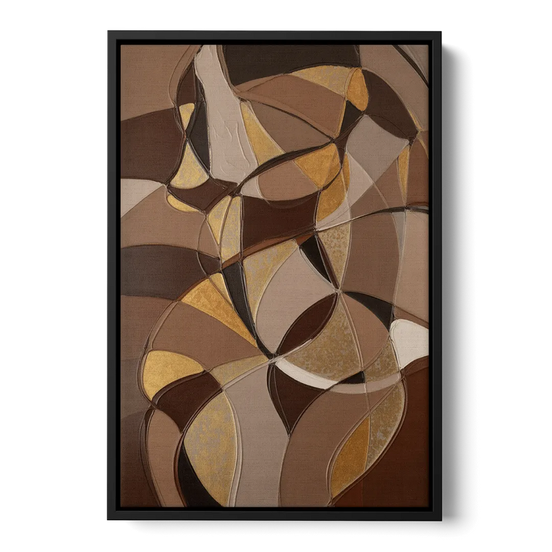 Luxurious Geometric Harmony Brown Abstract Front - Black Canvas Wall Art