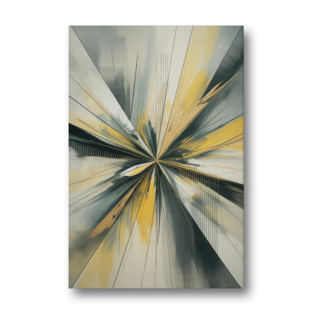 Luxurious Geometric Yellow and Grey Abstract - Canvas Wall Art - Front
