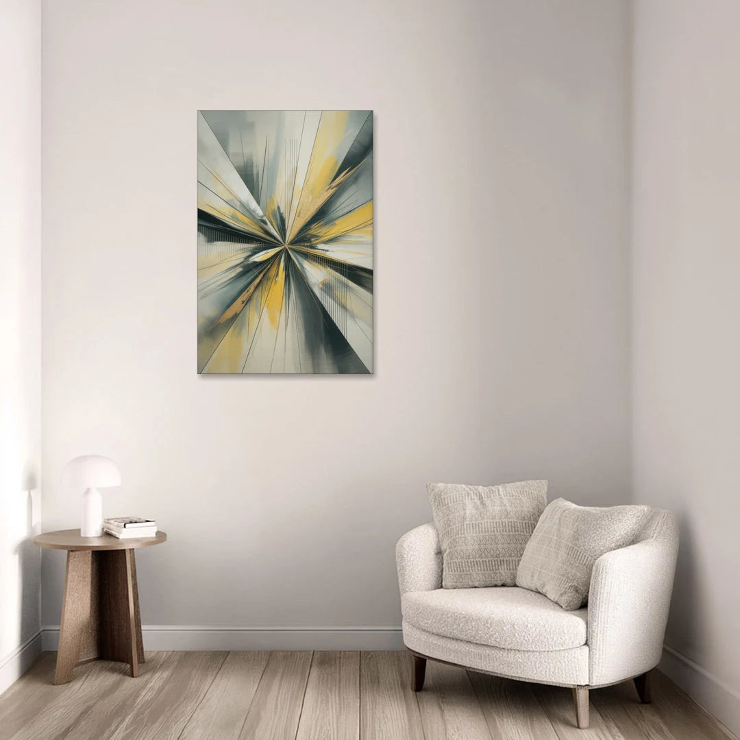 Luxurious Geometric Yellow and Grey Abstract - Canvas Wall Art - Sofa - 24x36