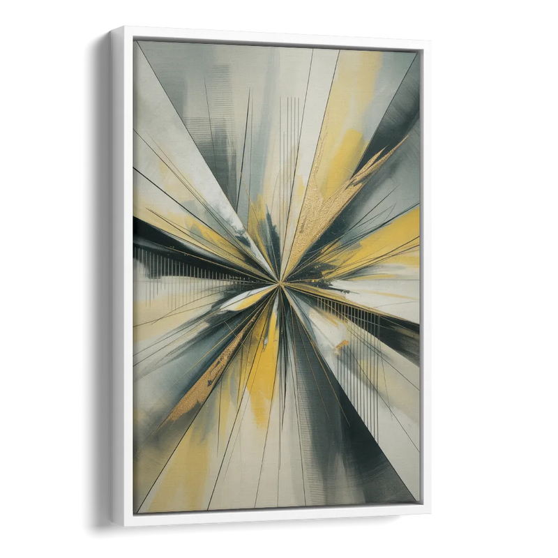 Luxurious Geometric Yellow and Grey Abstract Side - White Canvas Wall Art