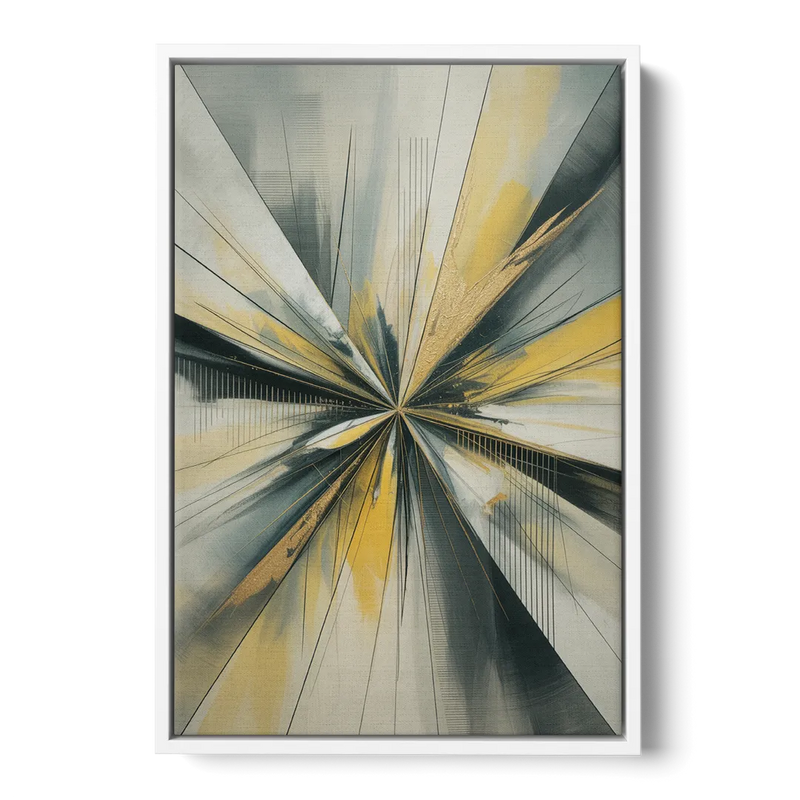 Luxurious Geometric Yellow and Grey Abstract Front - White Canvas Wall Art