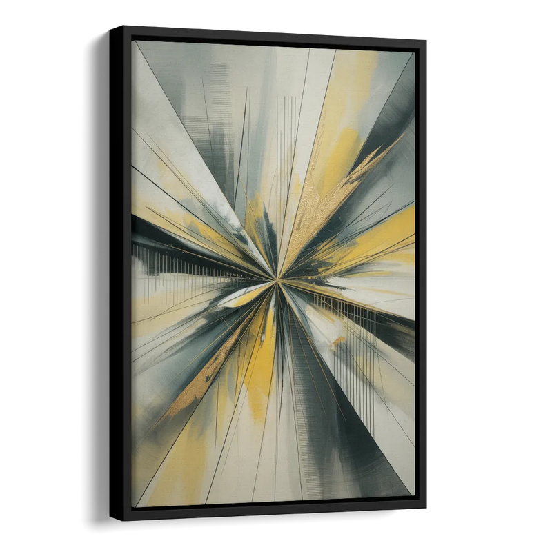 Luxurious Geometric Yellow and Grey Abstract Side - Black Canvas Wall Art