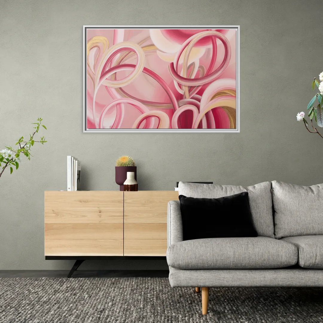 Luxurious Interwoven Pink Abstract - Living Room White Frame Canvas