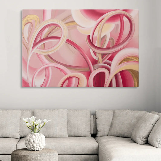 Luxurious Interwoven Pink Abstract Living Room - Canvas Wall Art