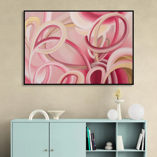 Luxurious Interwoven Pink Abstract Living Room - Black Canvas Wall Art
