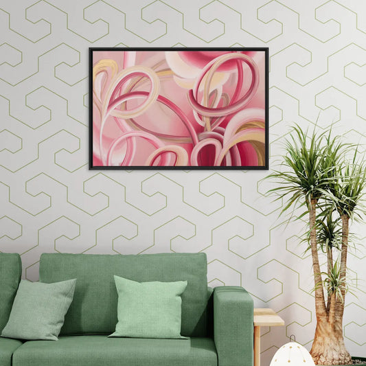 Luxurious Interwoven Pink Abstract - Living Room Black Frame Canvas