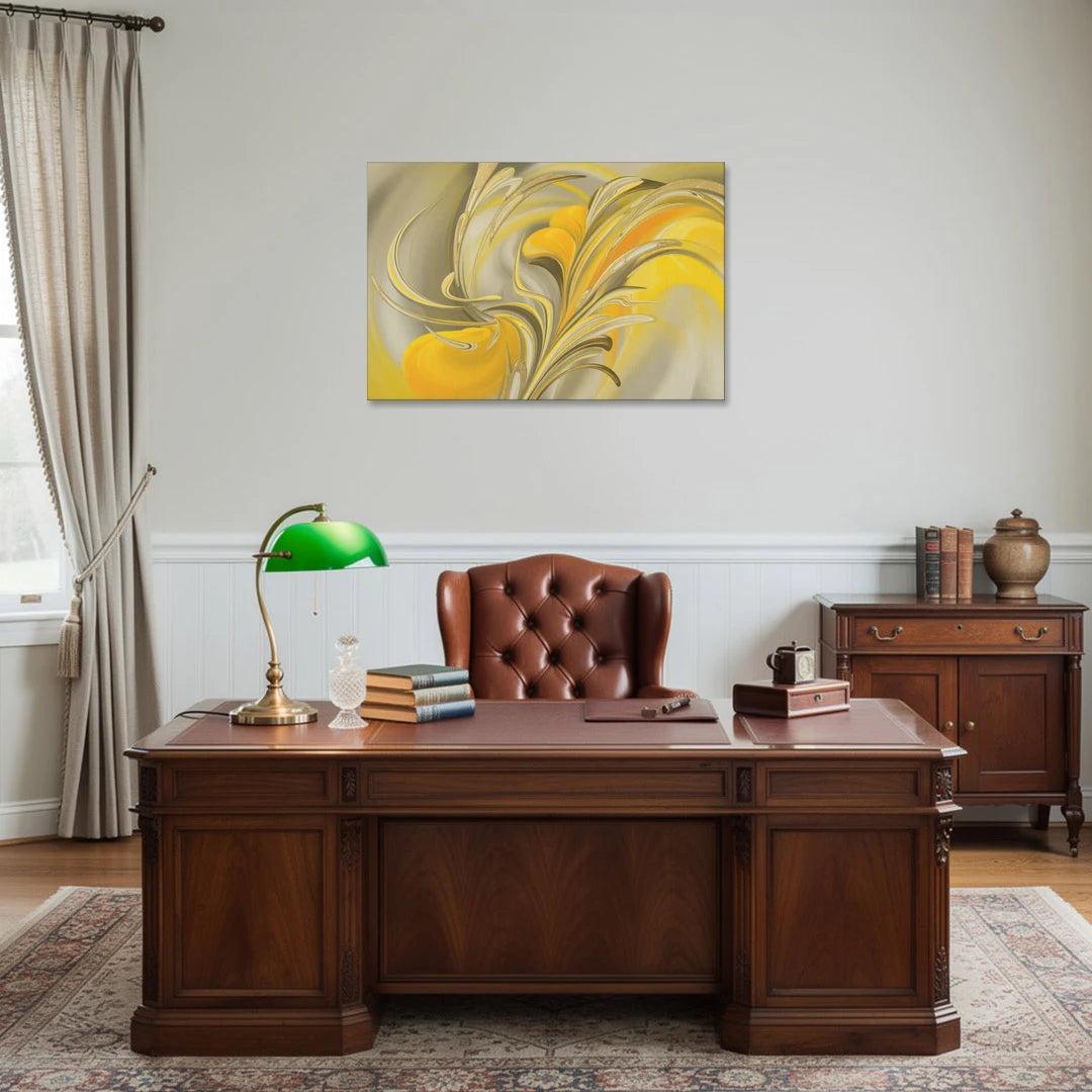 Luxurious Motion Yellow Abstract - Canvas Wall Art - Office - 36x24