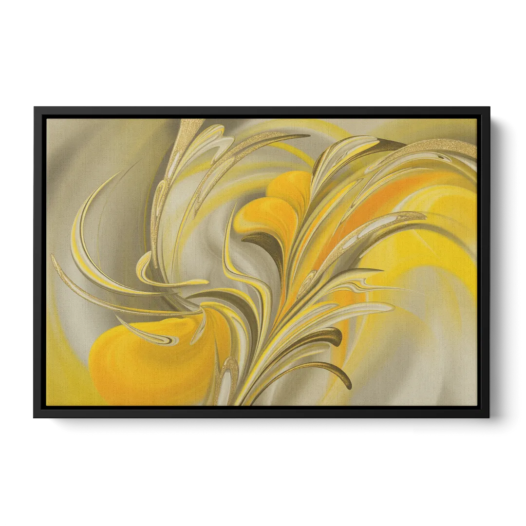 Luxurious Motion Yellow Abstract - Black Frame Canvas