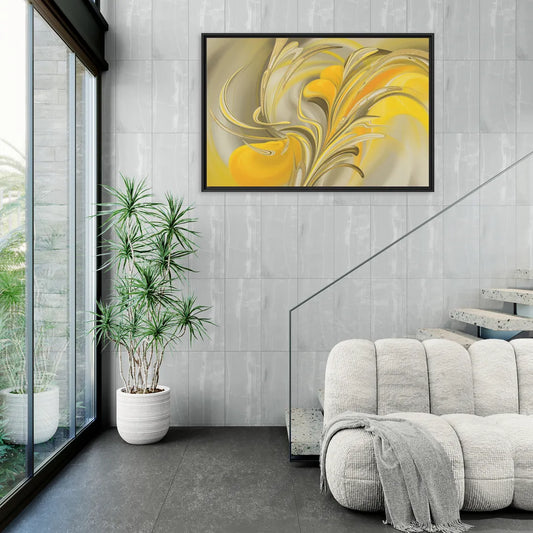 Luxurious Motion Yellow Abstract - Living Room Black Frame Canvas