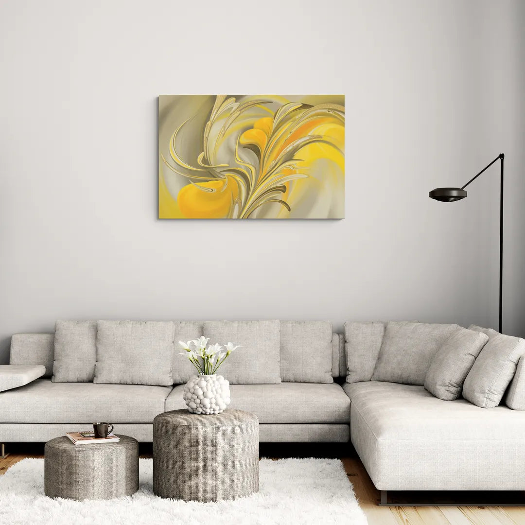 Luxurious Motion Yellow Abstract - Canvas Wall Art Living Room