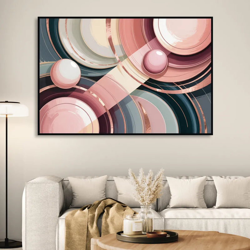 Luxurious Rhythms in Pink and Grey Abstract Sitting Room - Black Canvas Wall Art