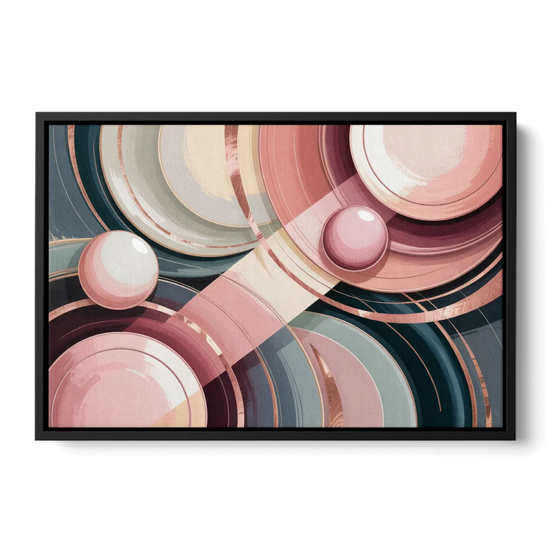 Luxurious Rhythms in Pink and Grey Abstract Front - Black Canvas Wall Art